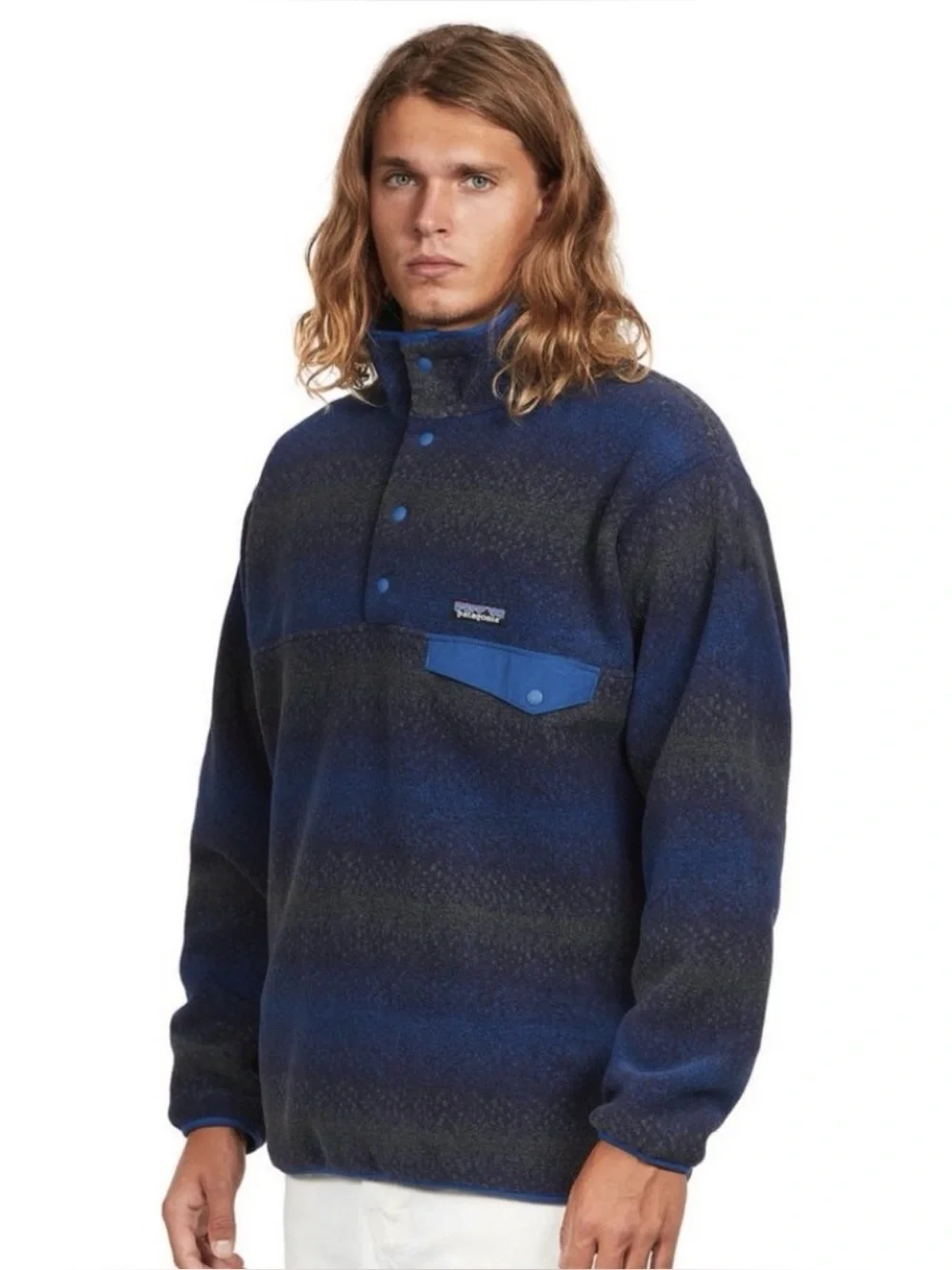 Patagonia Synchilla Snap-T Fleece Pullover in Gem Stripe New Navy